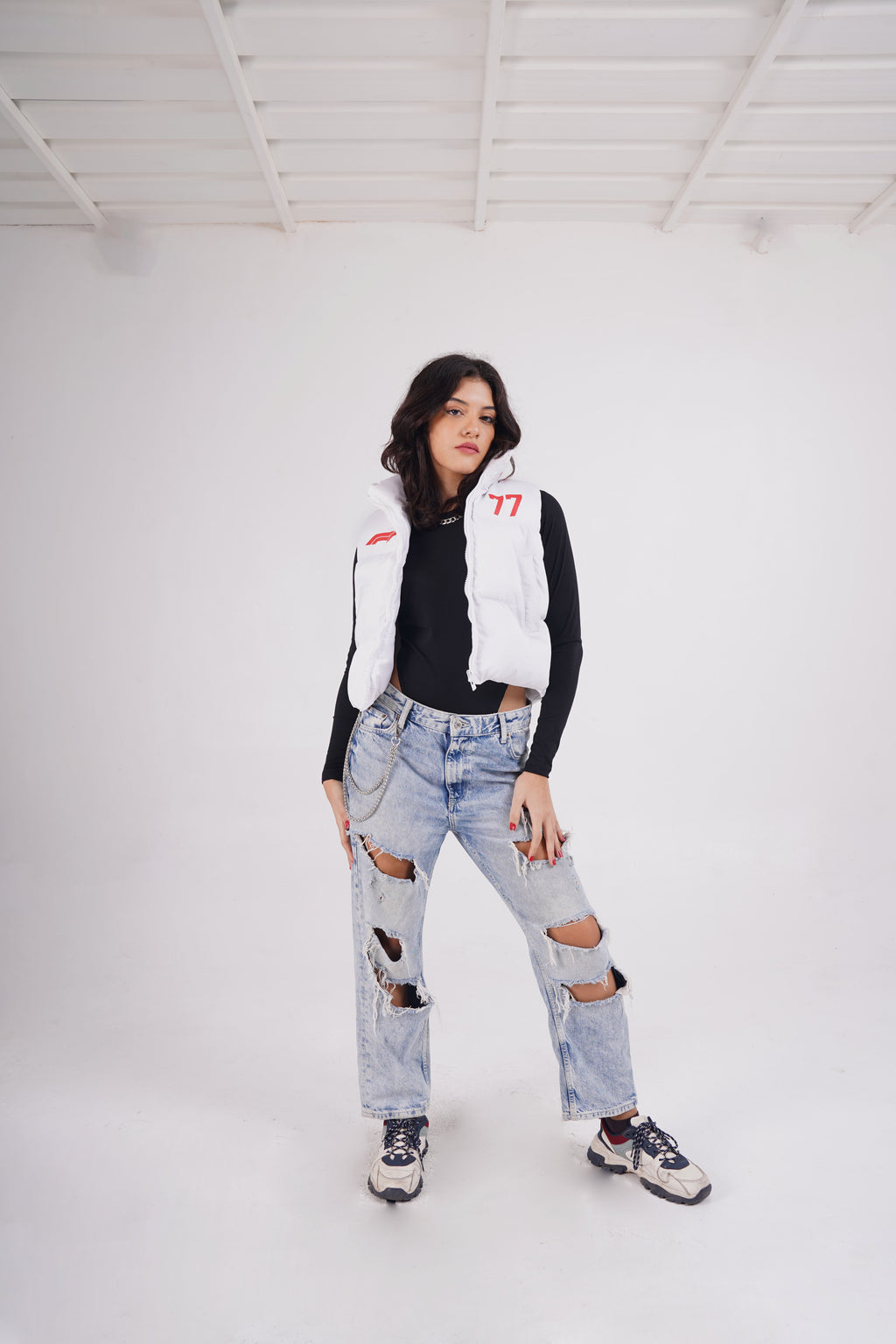 Cropped Puffer white gilet