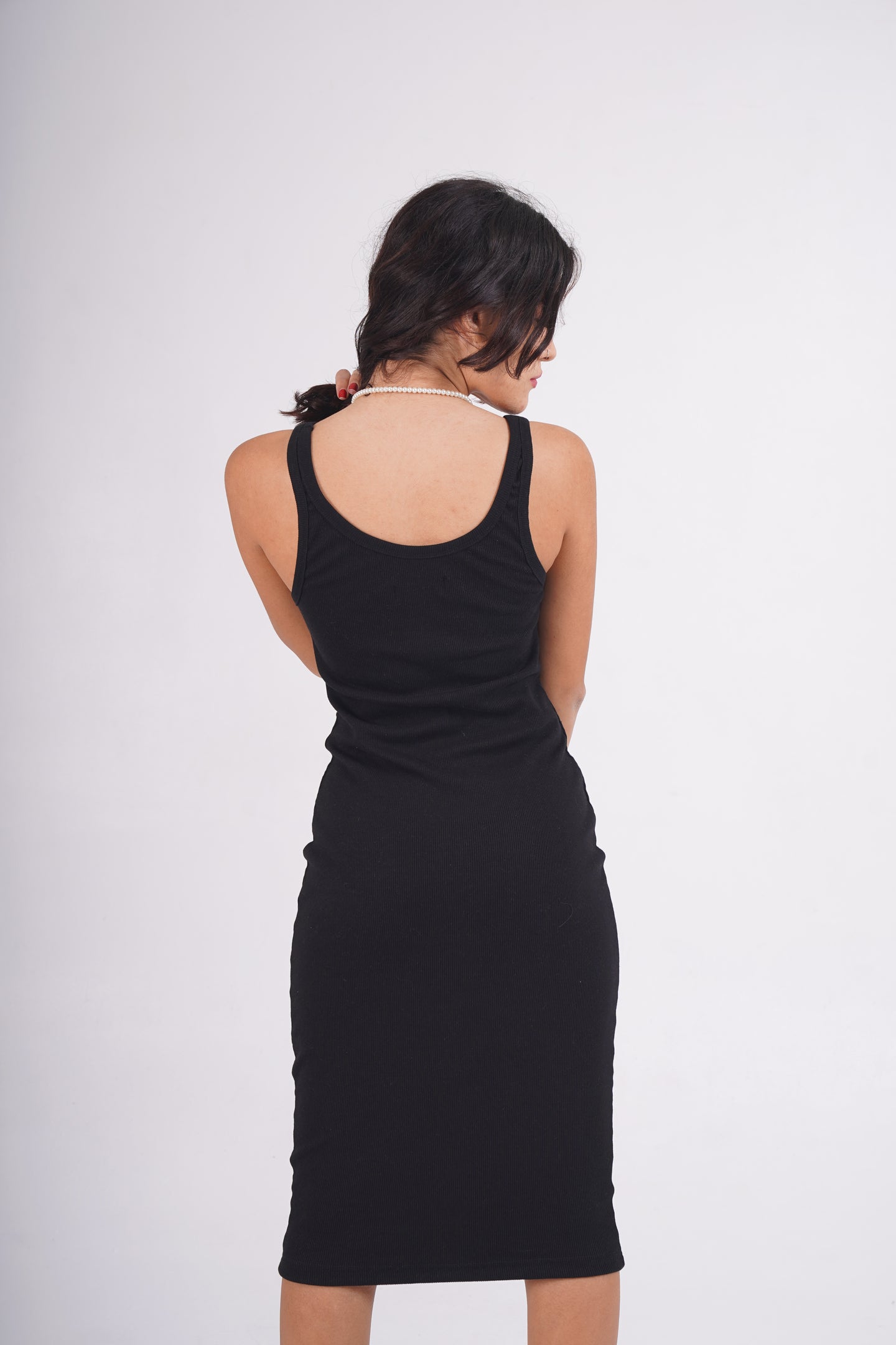 Ribbed midi dress with straps