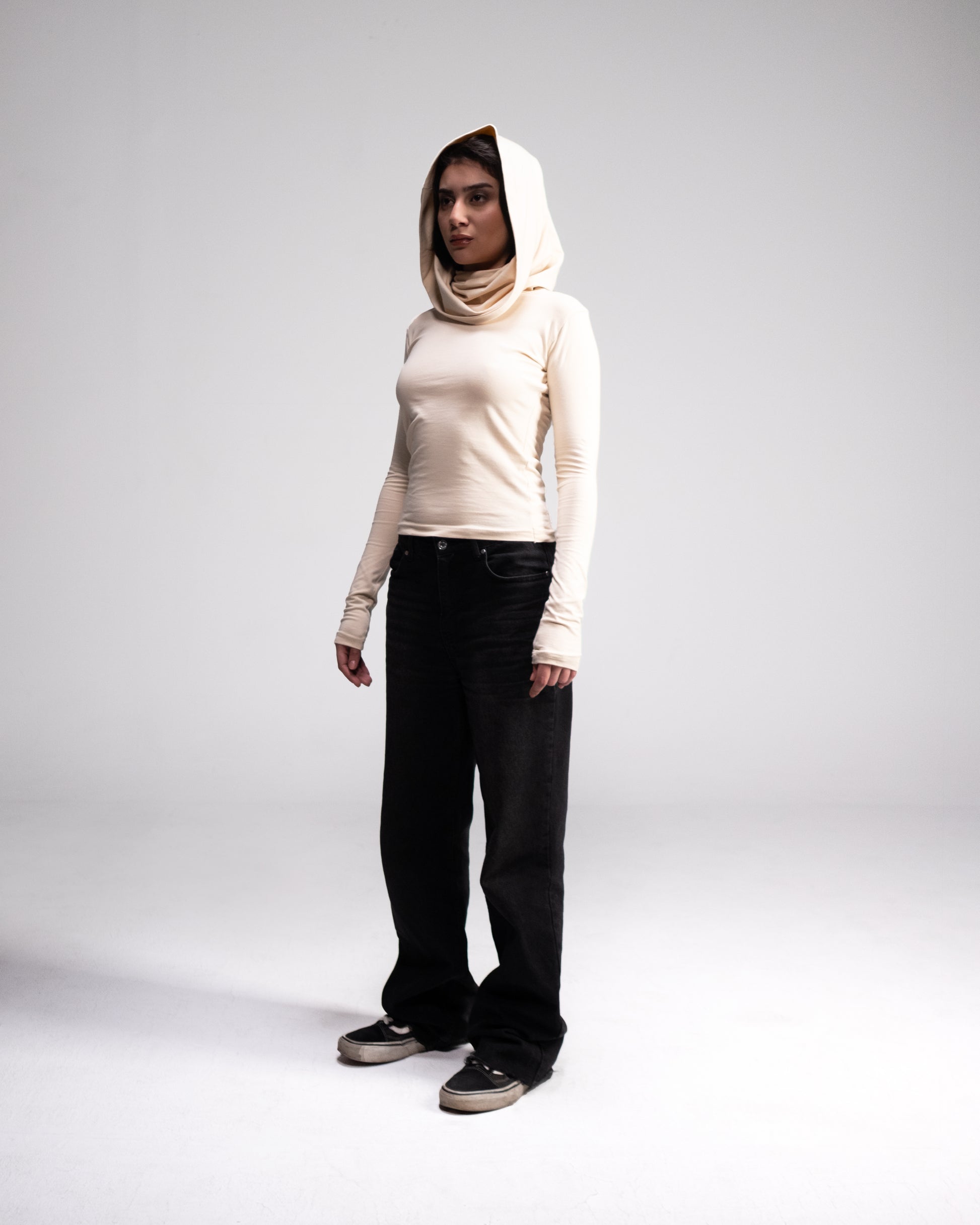 Hooded top in beige