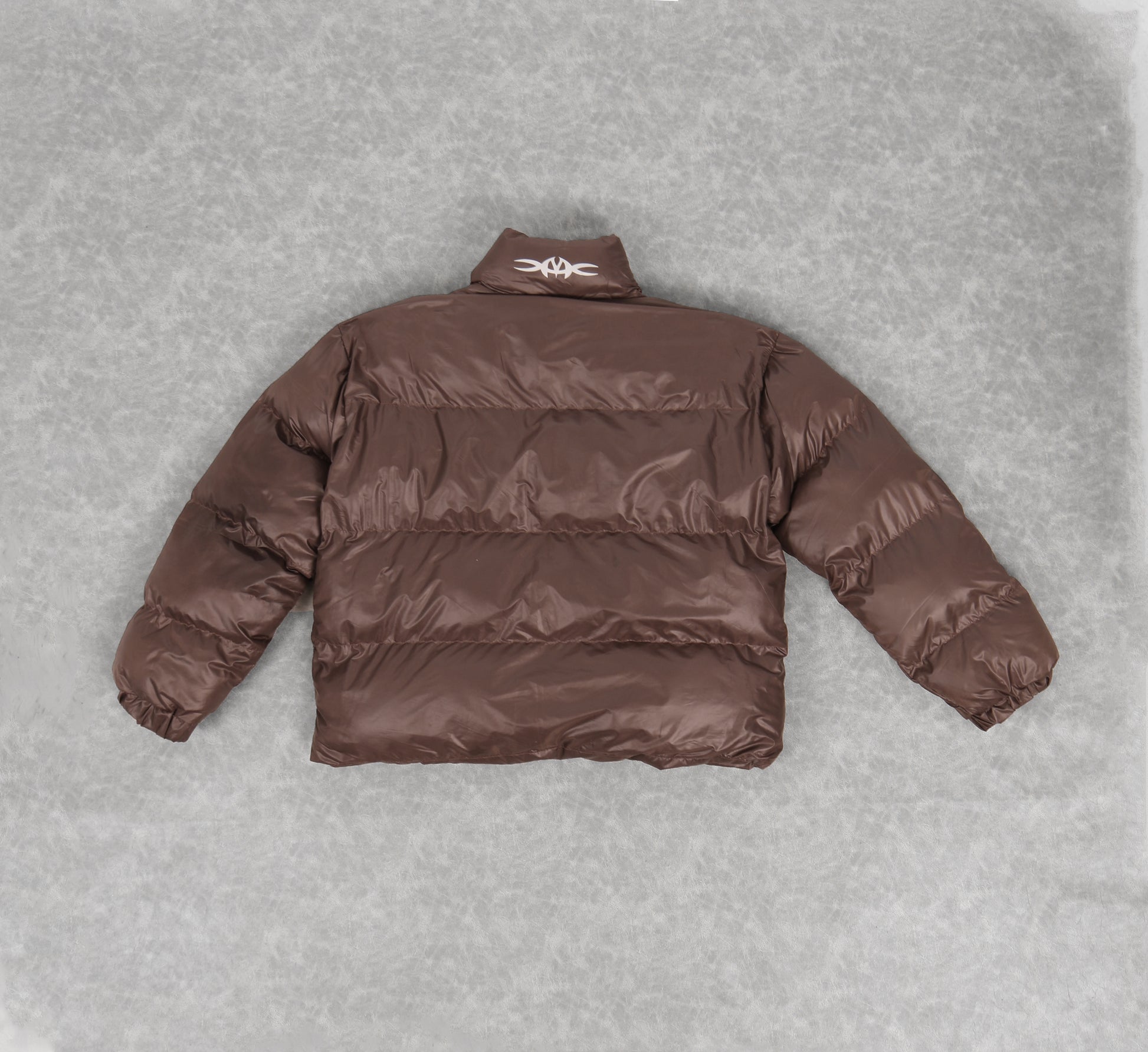Chocolate brown leather effect puffer jacket