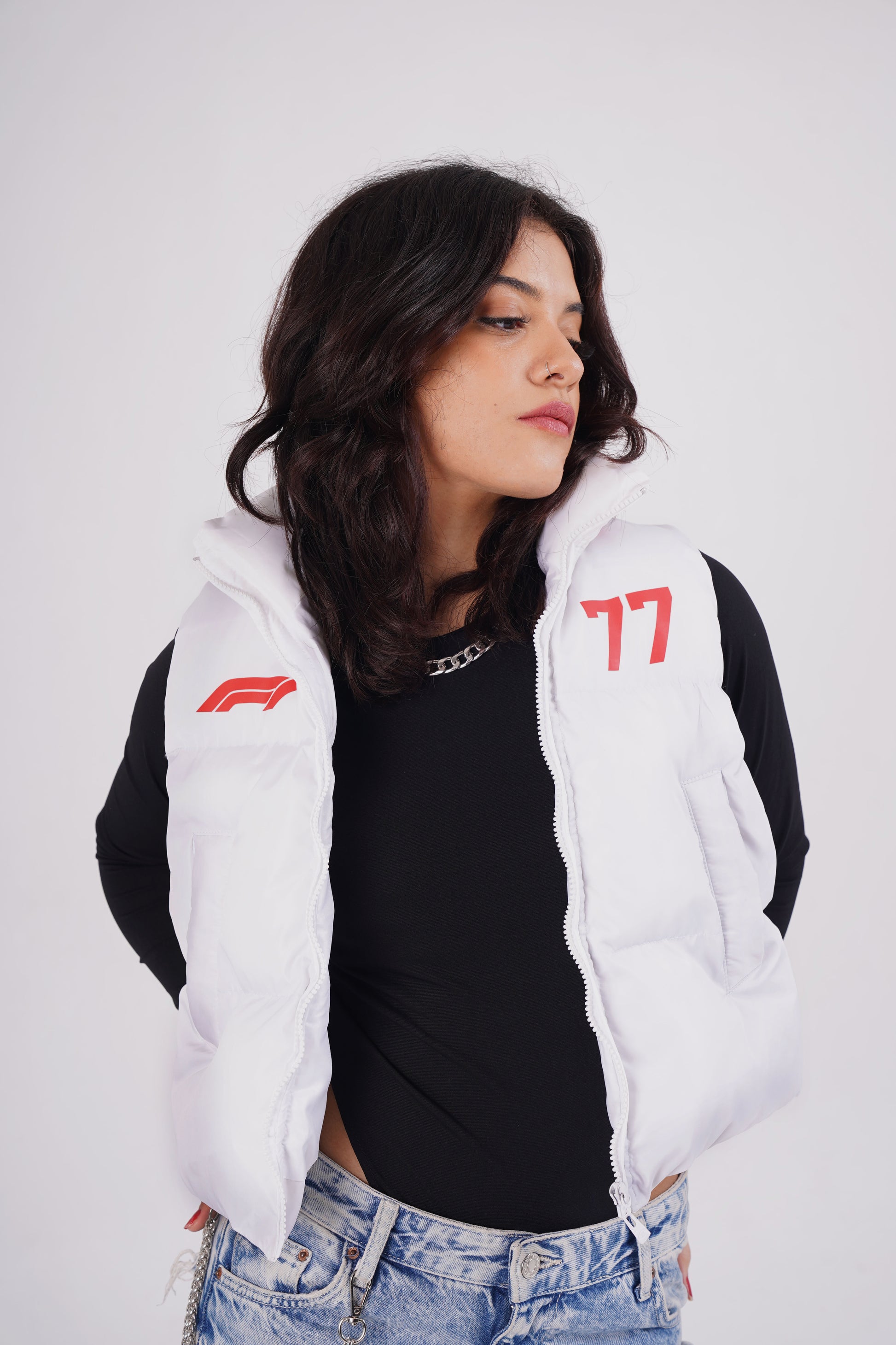Cropped Puffer white gilet