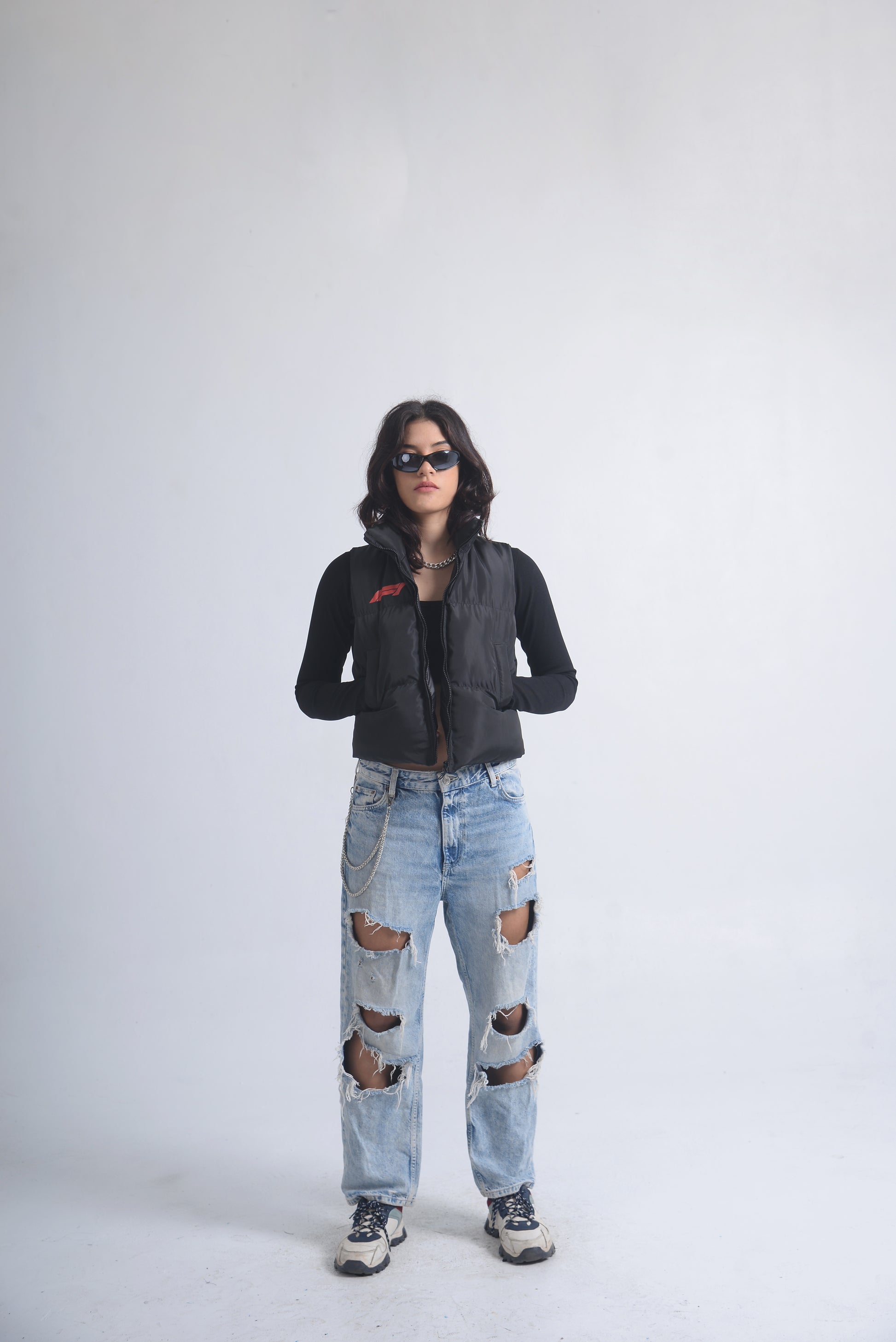 Black Cropped Puffer gilet