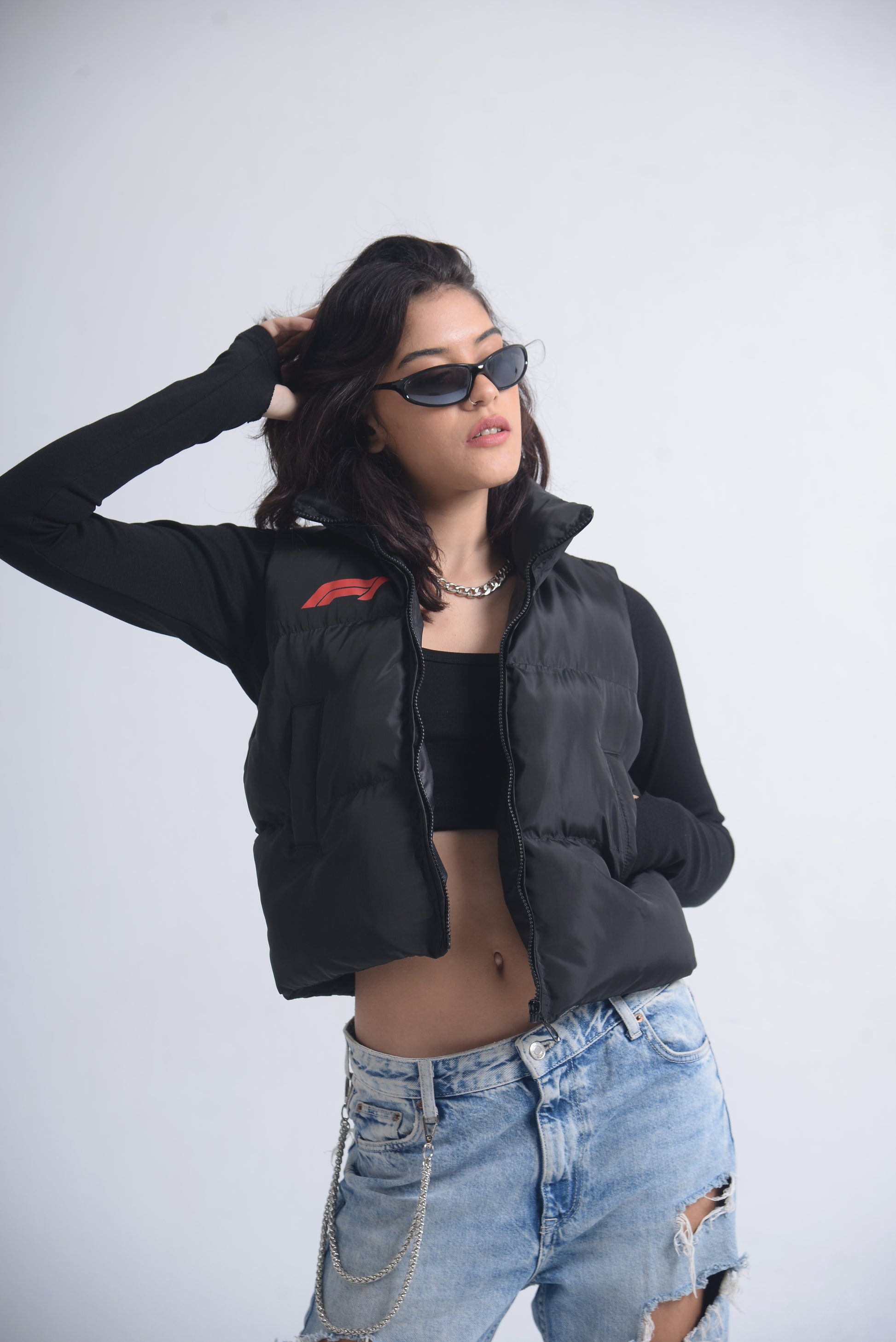 Black Cropped Puffer gilet