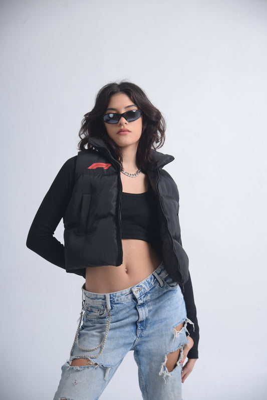 Black Cropped Puffer gilet