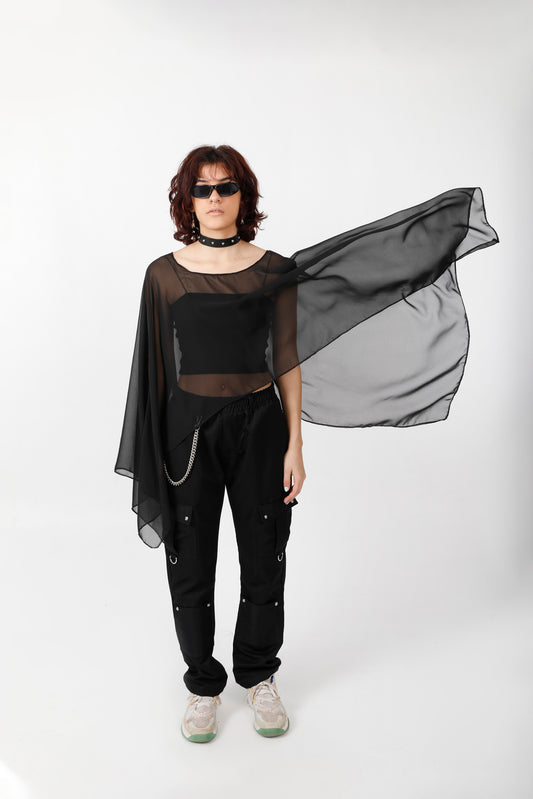 Black tulle cape