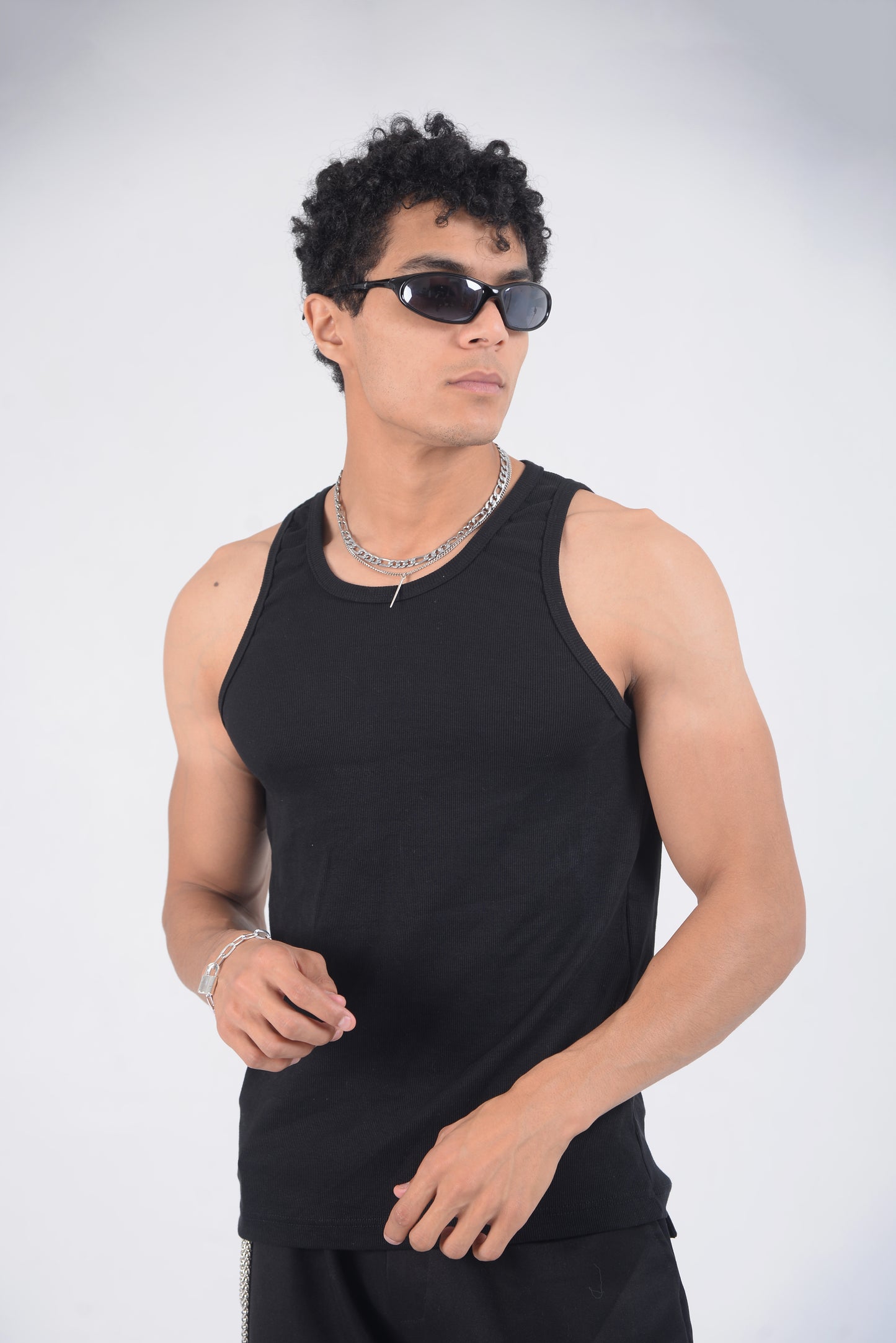 Black RIBBED TANK TOP