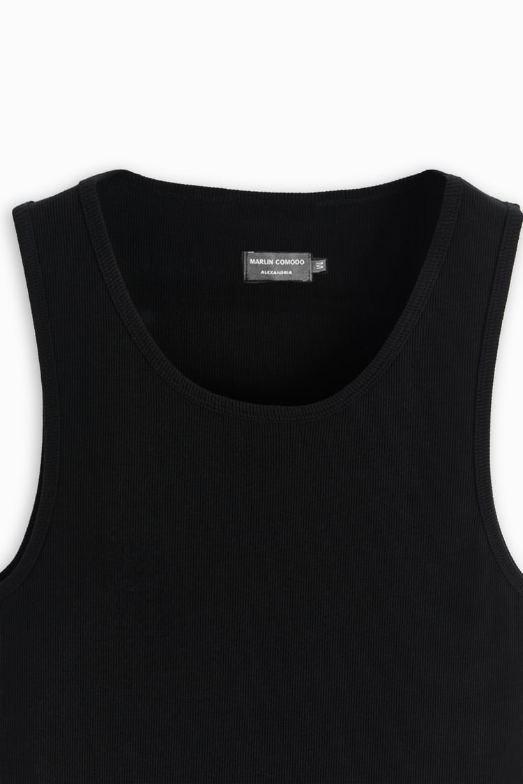 Black RIBBED TANK TOP