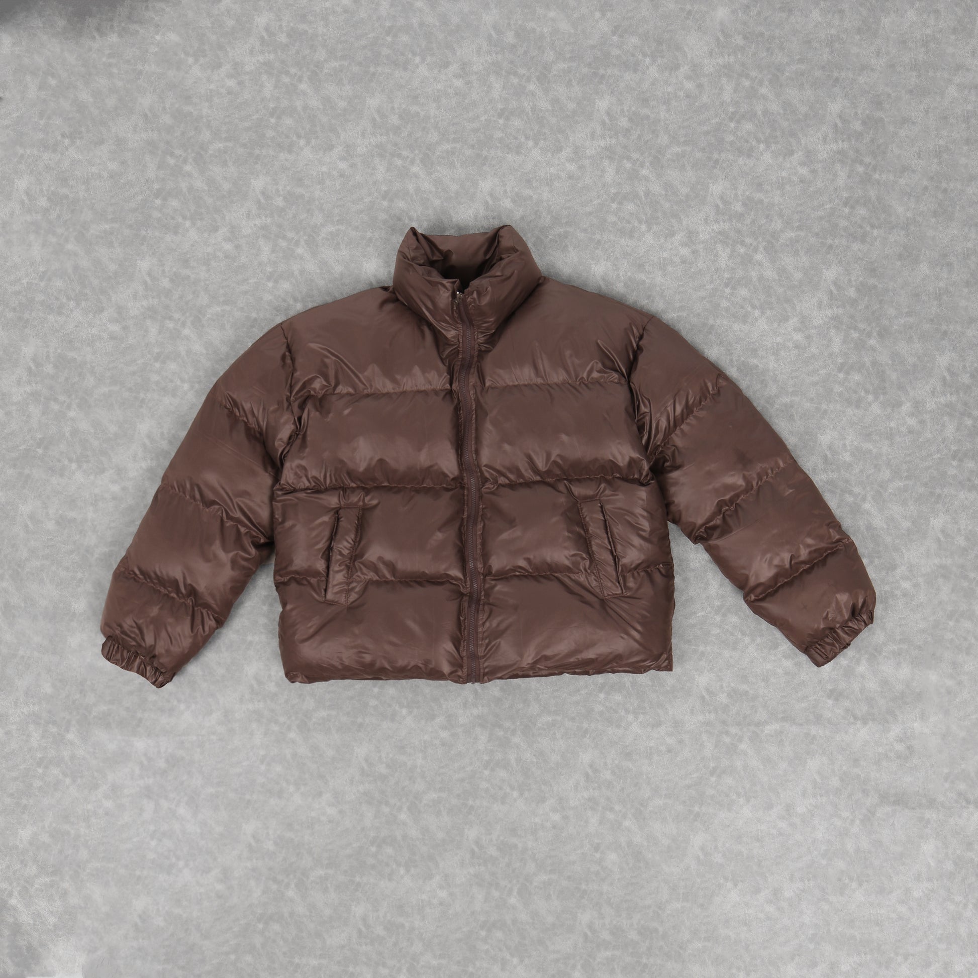 Chocolate brown leather effect puffer jacket