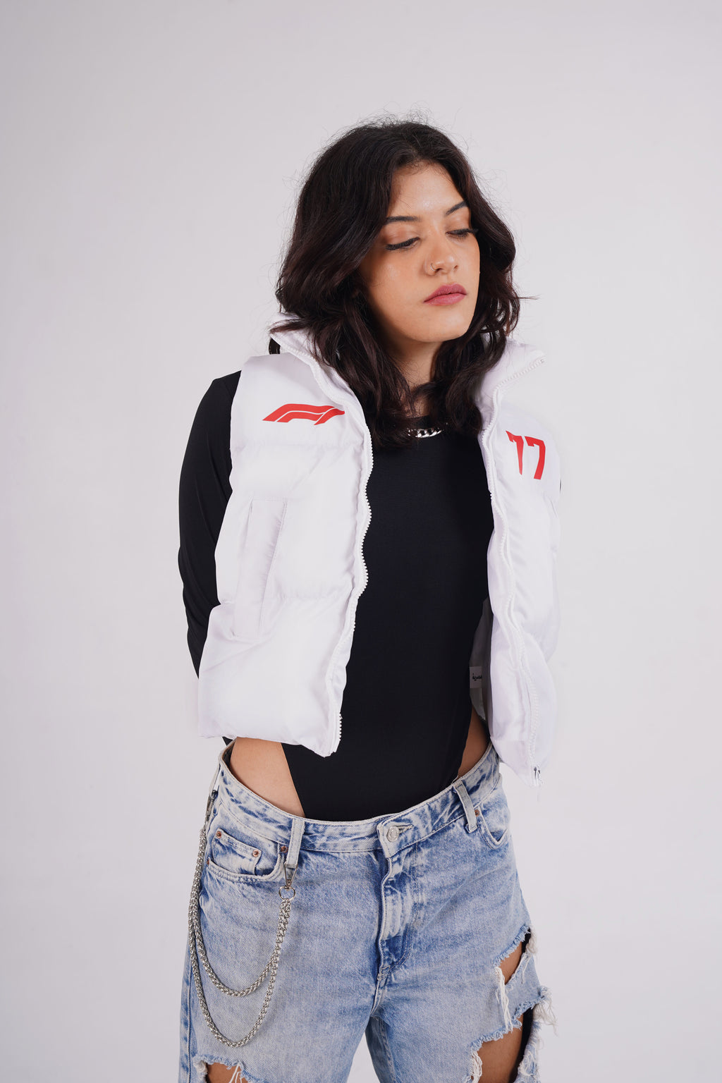 Cropped Puffer white gilet