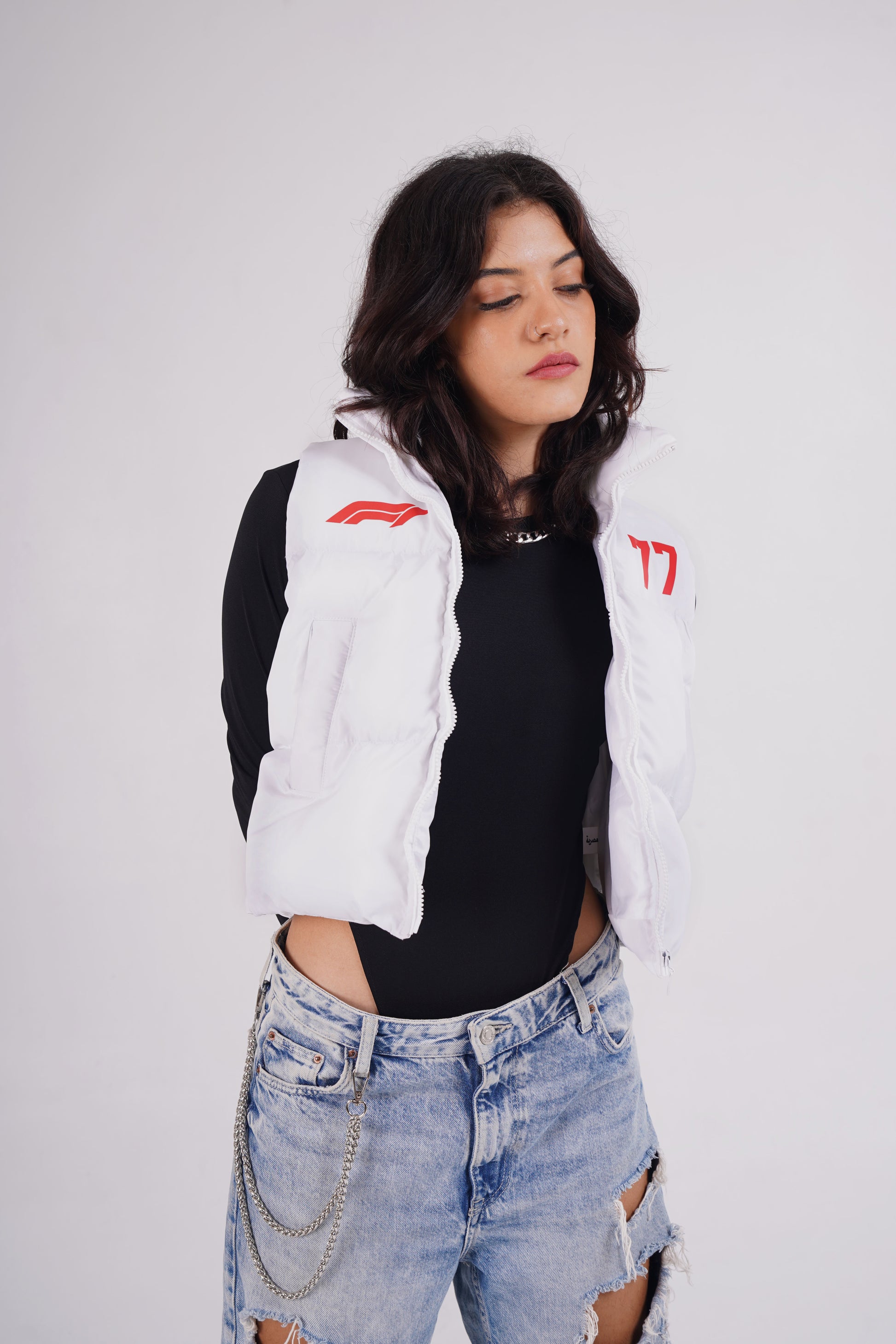 Cropped Puffer white gilet